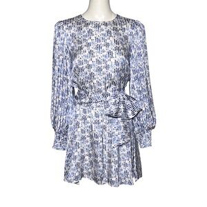 Alice + Olivia Blue White Abstract Floral Print Tie Waist Mini Dress 12